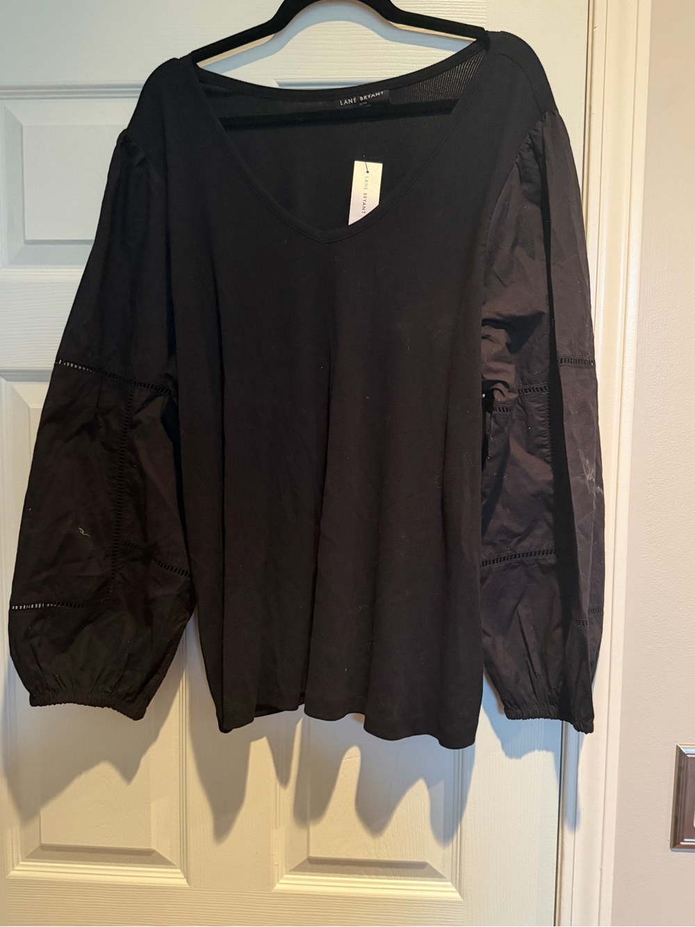 Lane Bryant Black V-Neck Balloon Sleeve Blouse